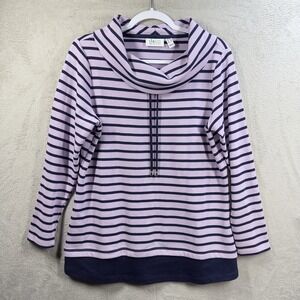Denim & Co. Active Waffle Knit Tunic Women's MP Lavender Stripe Cowl Neck QVC
